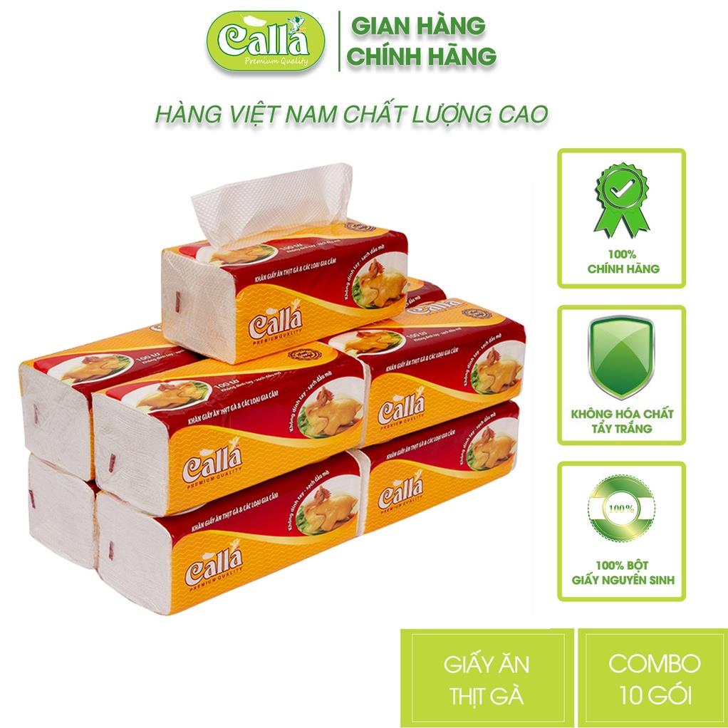 Combo 10 gói Giấy ăn thịt gà & các loại gia cầm Calla 100 tờ siêu dày dai, không mủn, thấm dầu mỡ, nước siêu tốt