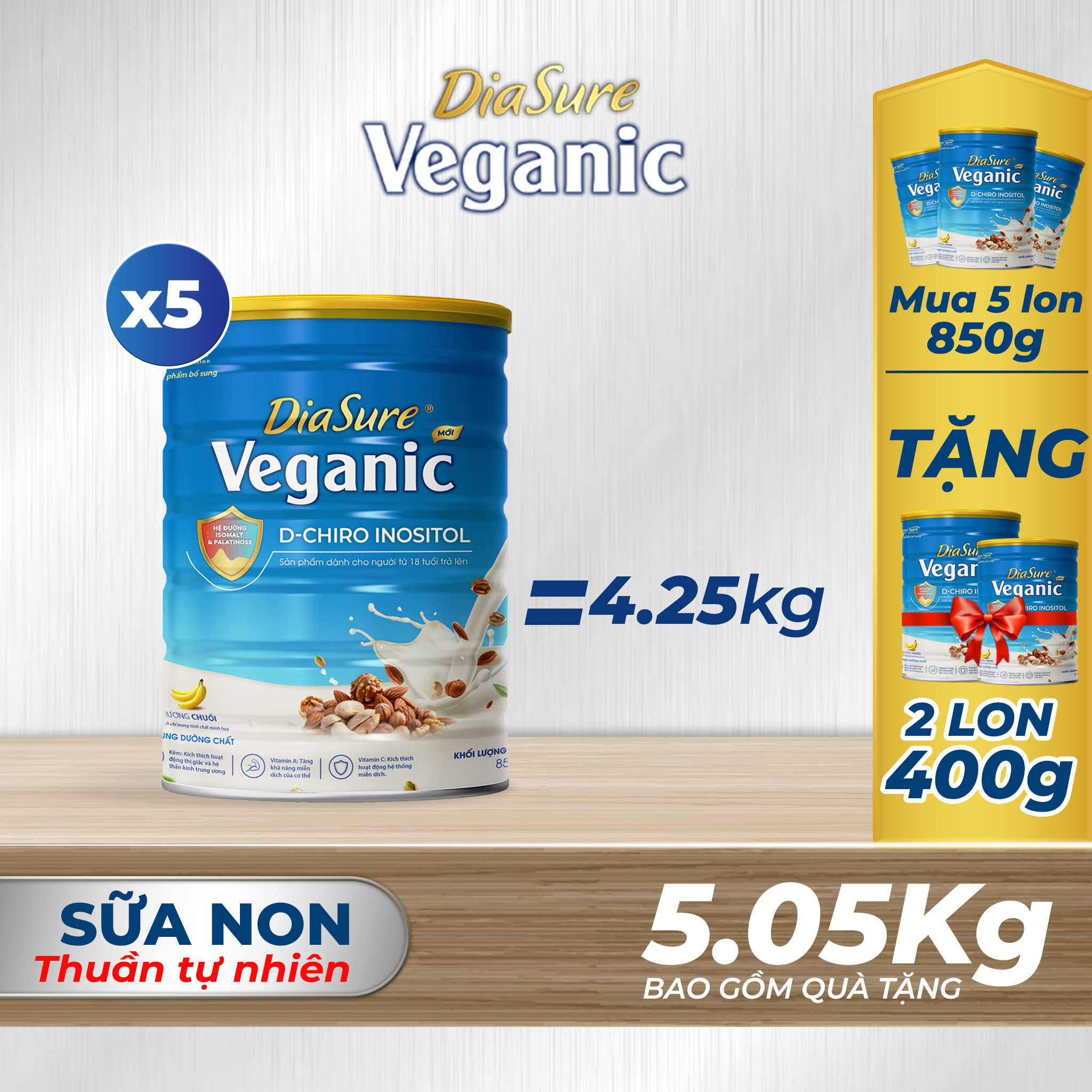 Sữa Hạt Tiểu Đường DiaSure Veganic Chính Hãng 850g - Cung cấp dinh dưỡng toàn diện cho người bị tiểu đường