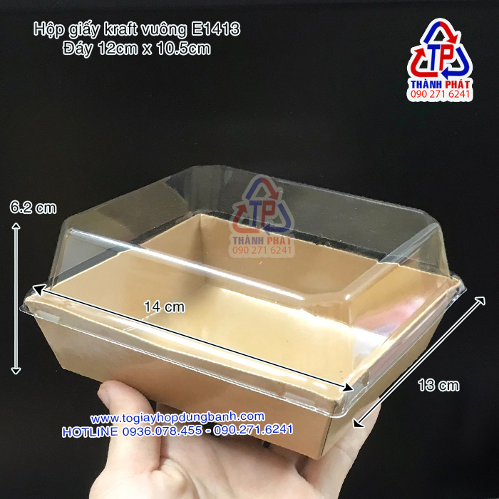 [HCM] 50 Hộp kraft hình vuông đựng bánh - Hộp kraft đựng thức ăn 1413 - Hộp giấy kraft đựng thức ăn 