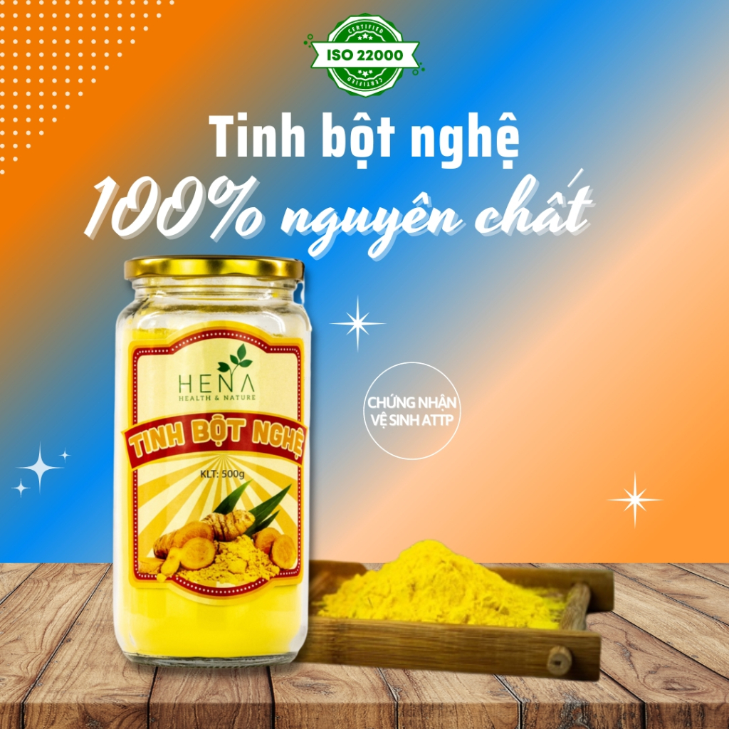 Tinh bột nghệ vàng nguyên chất hena 500g tinh chế cao cấp, bột tinh nghệ vàng chuẩn iso 22000