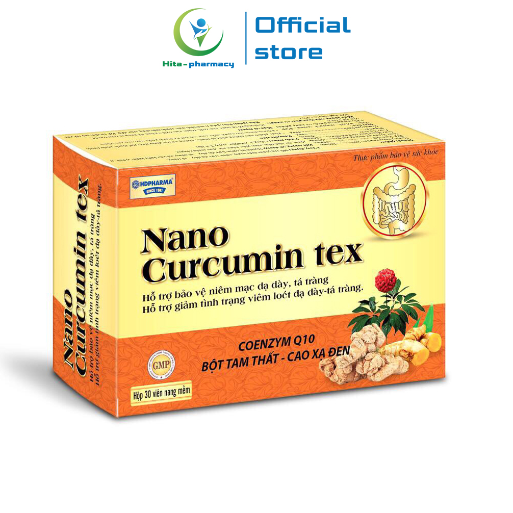 Viên tinh nghệ Nano Curcumin Tex Tam Thất Xạ Đen giảm viêm loét dạ dày, tá tràng - Hộp 30 viên