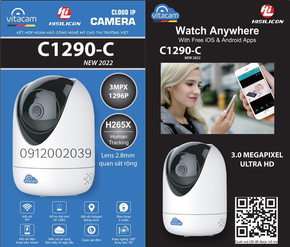 Vitacam c1290-c - độ phân giải 3mpx - độ nét 2k - new 2022