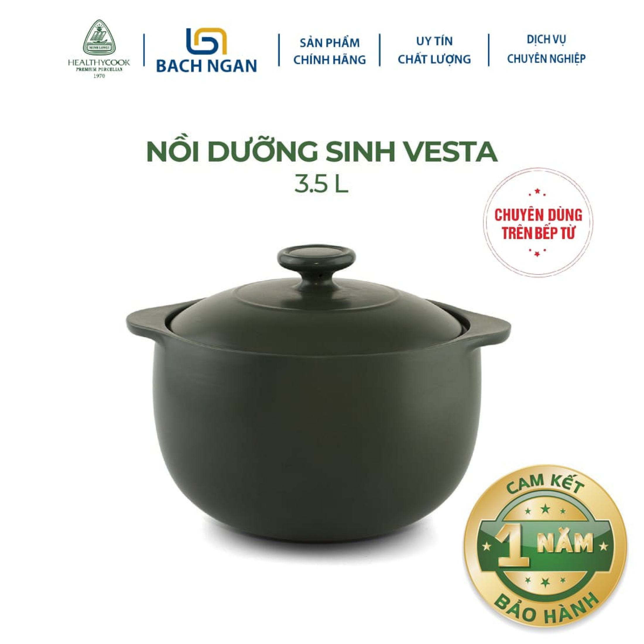 Nồi Sứ Dưỡng Sinh Minh Long Đáy Từ Vesta 3.5 L sứ đẹp cao cấp, chắc chắn, an toàn sức khỏe, thực phẩm chín sâu và đều