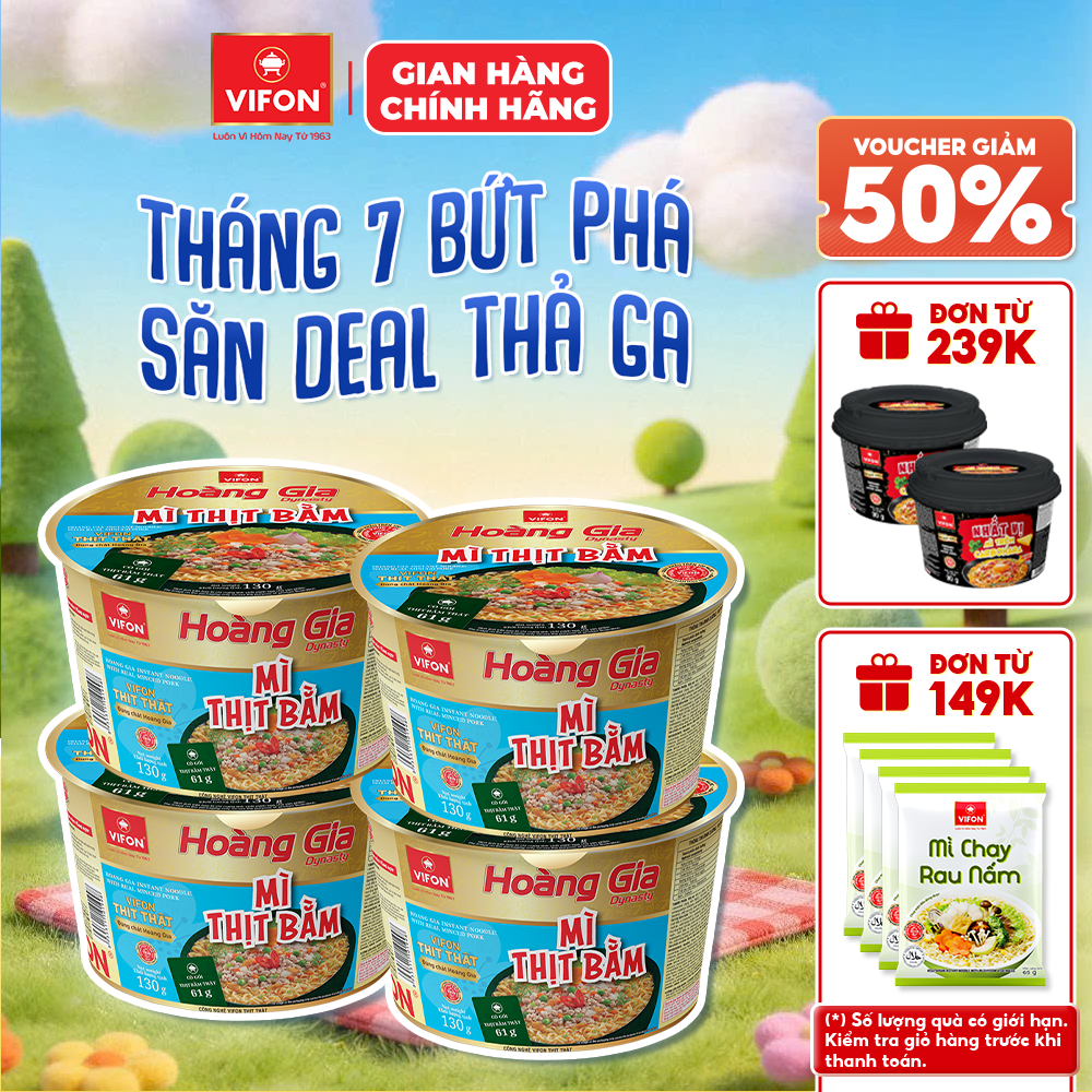 [Voucher 28% đơn từ 400K] Set 4 Tô Mì Kim Chi Thịt Bò/ Thịt Bằm Hoàng Gia VIFON 130g Có Gói Thịt Thật Dạng Tô Tiện Lợi