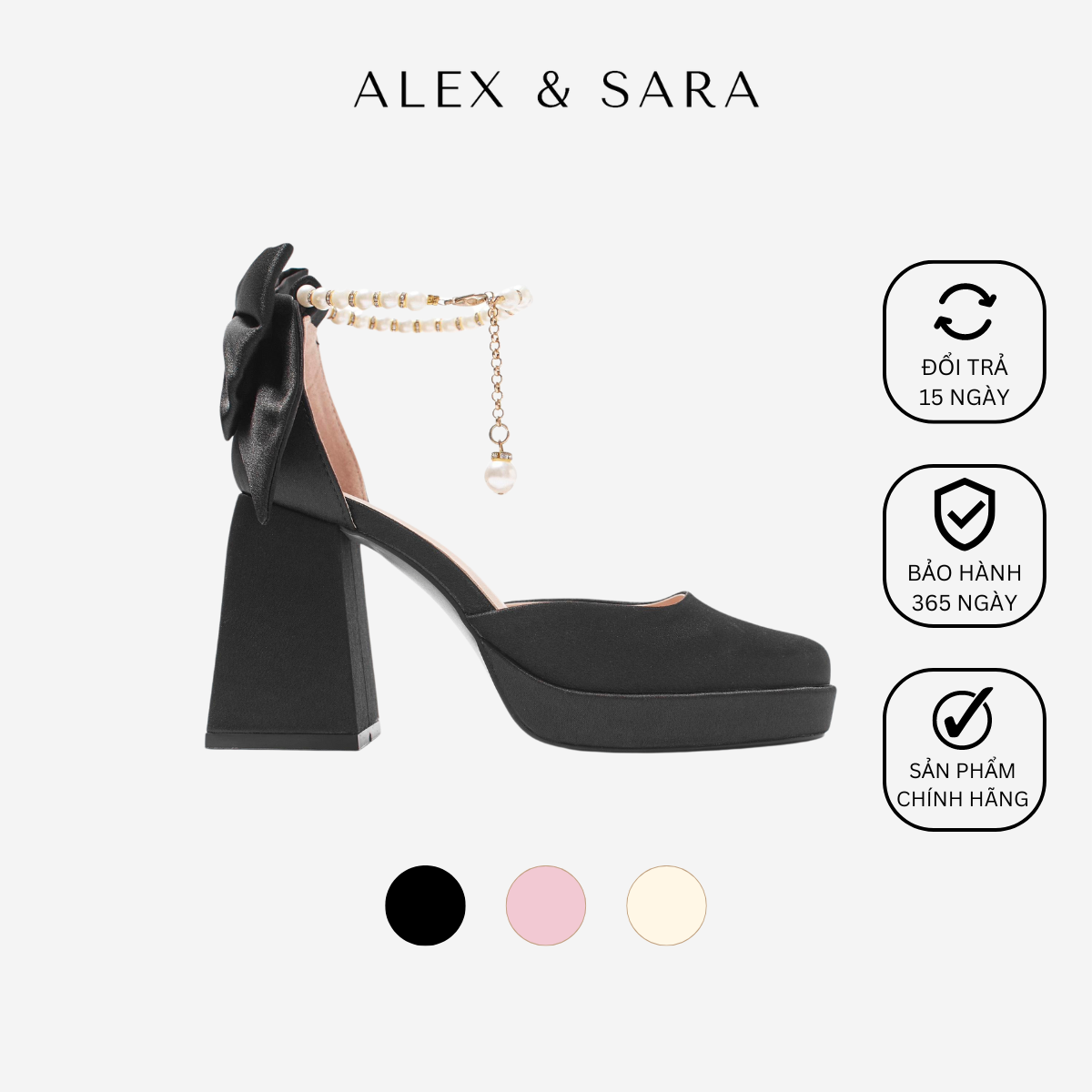 Giày cao gót đế đúp mũi vuông quai khóa ngọc trai nhân tạo sang trọng quý phái gót trụ 9cm | ALEX & SARA - AL442