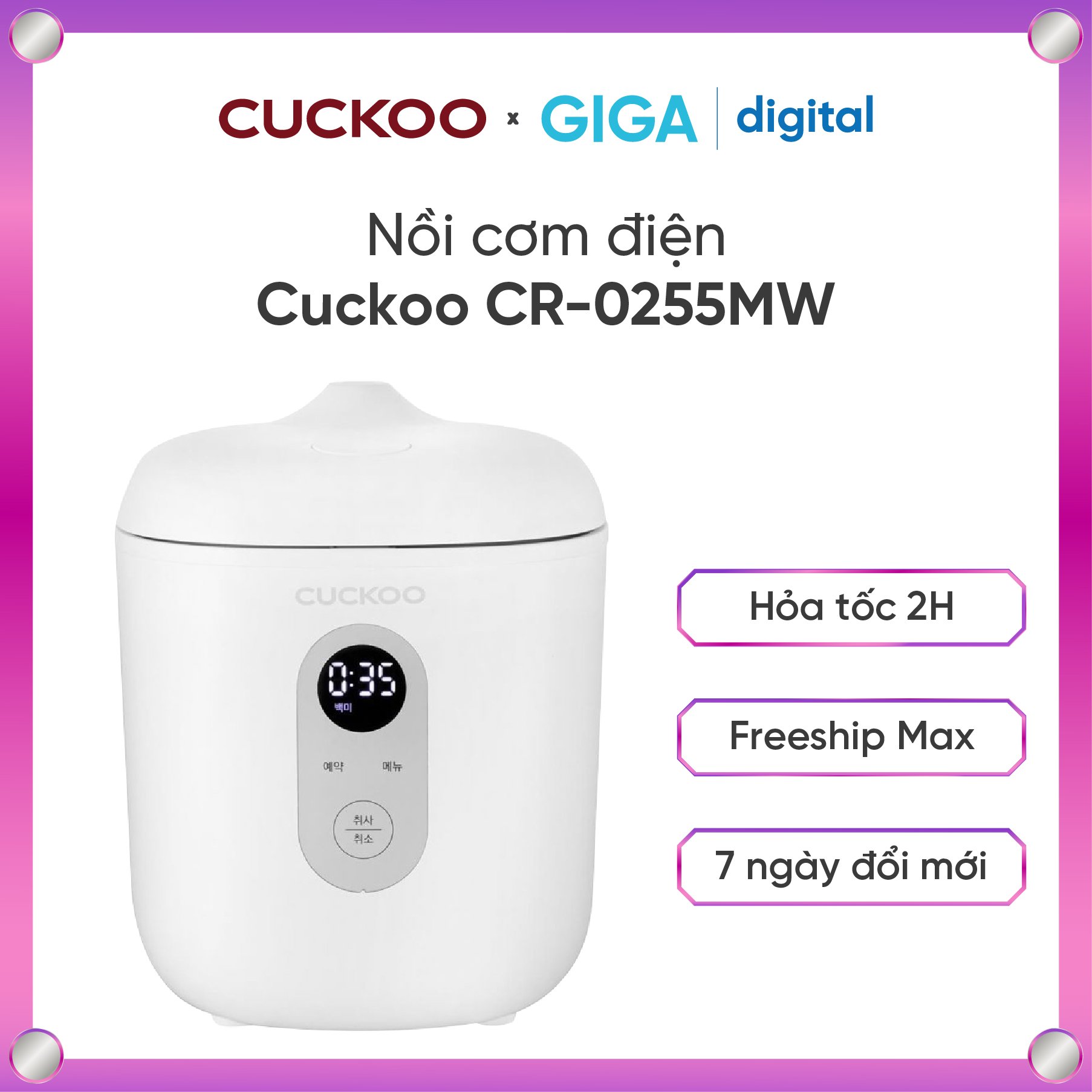 Nồi cơm điện mini cuckoo cr-0255mw dung tích 0,36l cho gian bếp nhỏ | bh 12 tháng