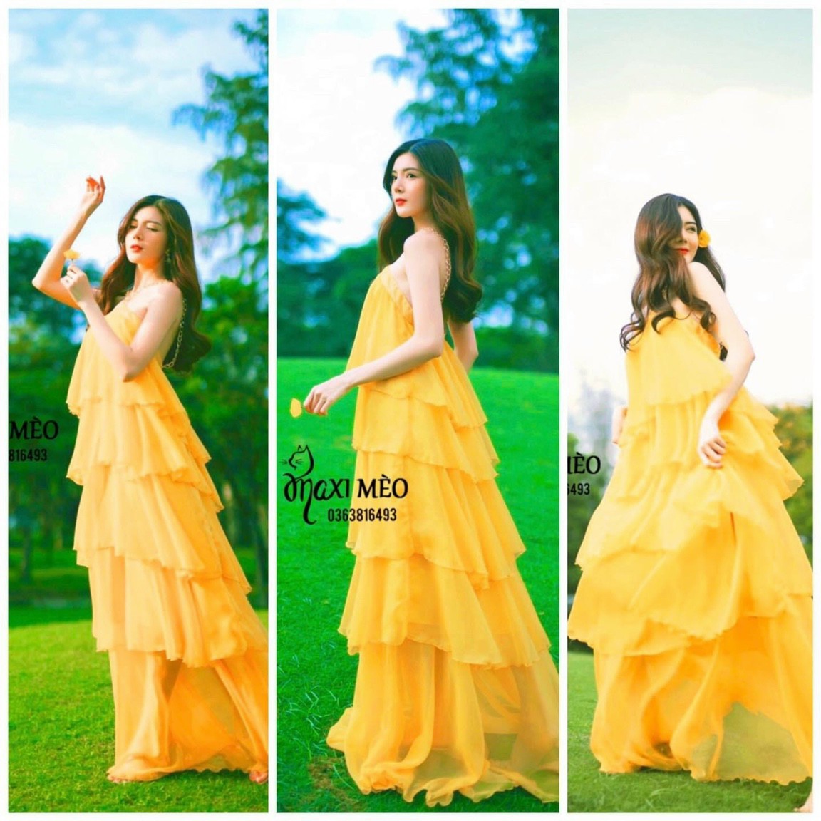 Đầm Maxi💖ẢNH THẬT💖Đầm Maxi Cổ yếm Phối Xích Nhiều Tầng Chất Voan Xịn Xò,LY STORE