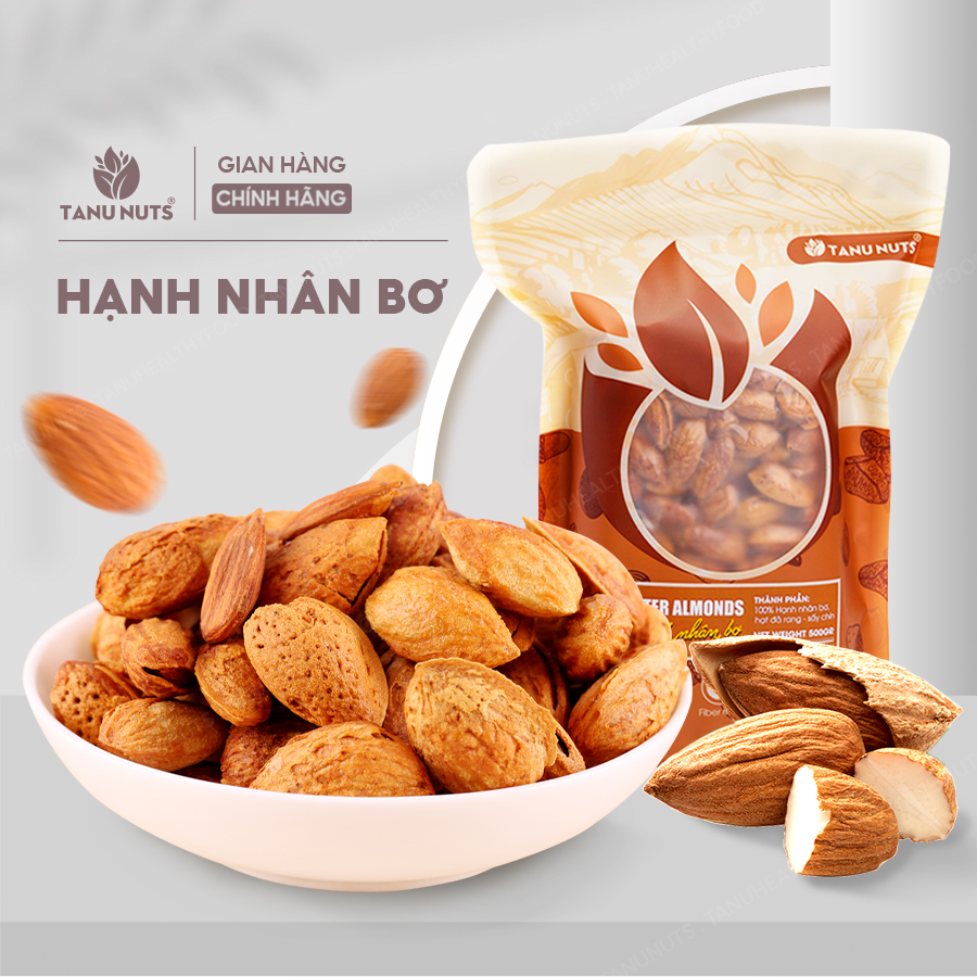Hạnh nhân rang bơ TANU NUTS hạnh nhân rang vỏ mỏng nhập khẩu Mỹ giúp ăn kiêng giảm cân.