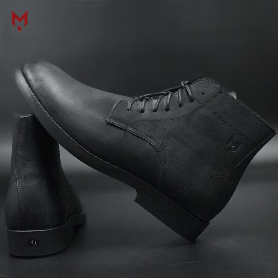 Giày cao cổ Desert Plain Boots Mad Black nam da bò sáp ngựa điên cao cấp phong cách bụi bặm