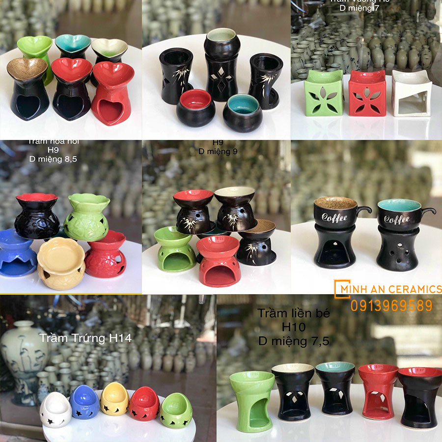 Bếp đốt bồ kết mini, đèn xông tinh dầu nến, bếp cà phê, bếp đốt trầm gốm sứ Minh An Bát Tràng