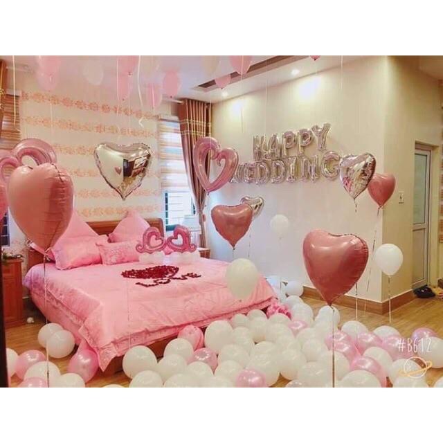 Set bóng trang trí phòng cưới tone hồng trắng