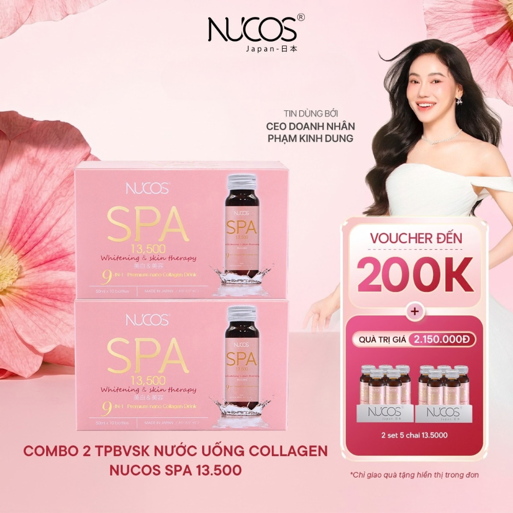 Combo of 2 Boxes of Nucos Spa Collagen Drink 13500 Helps Skin Tighten and Smooth, Anti-Aging, Skin Whitening 10 Bottles X 50ml