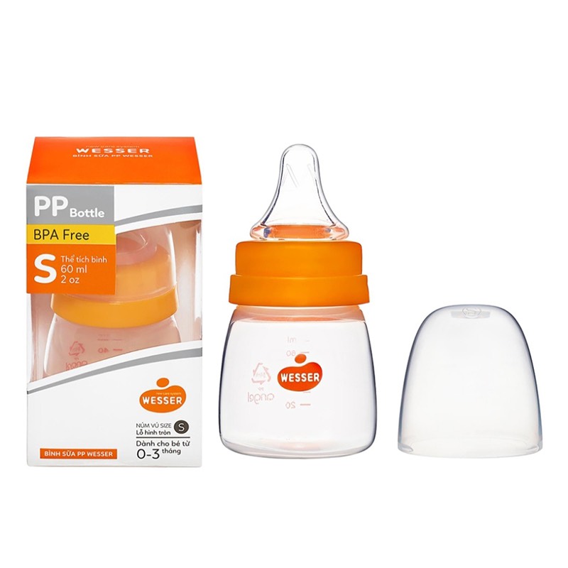 Bình sữa Cho bé sơ sinh 60ml m bình sữa pp Wesser 60ml cho bé có van chống sặc