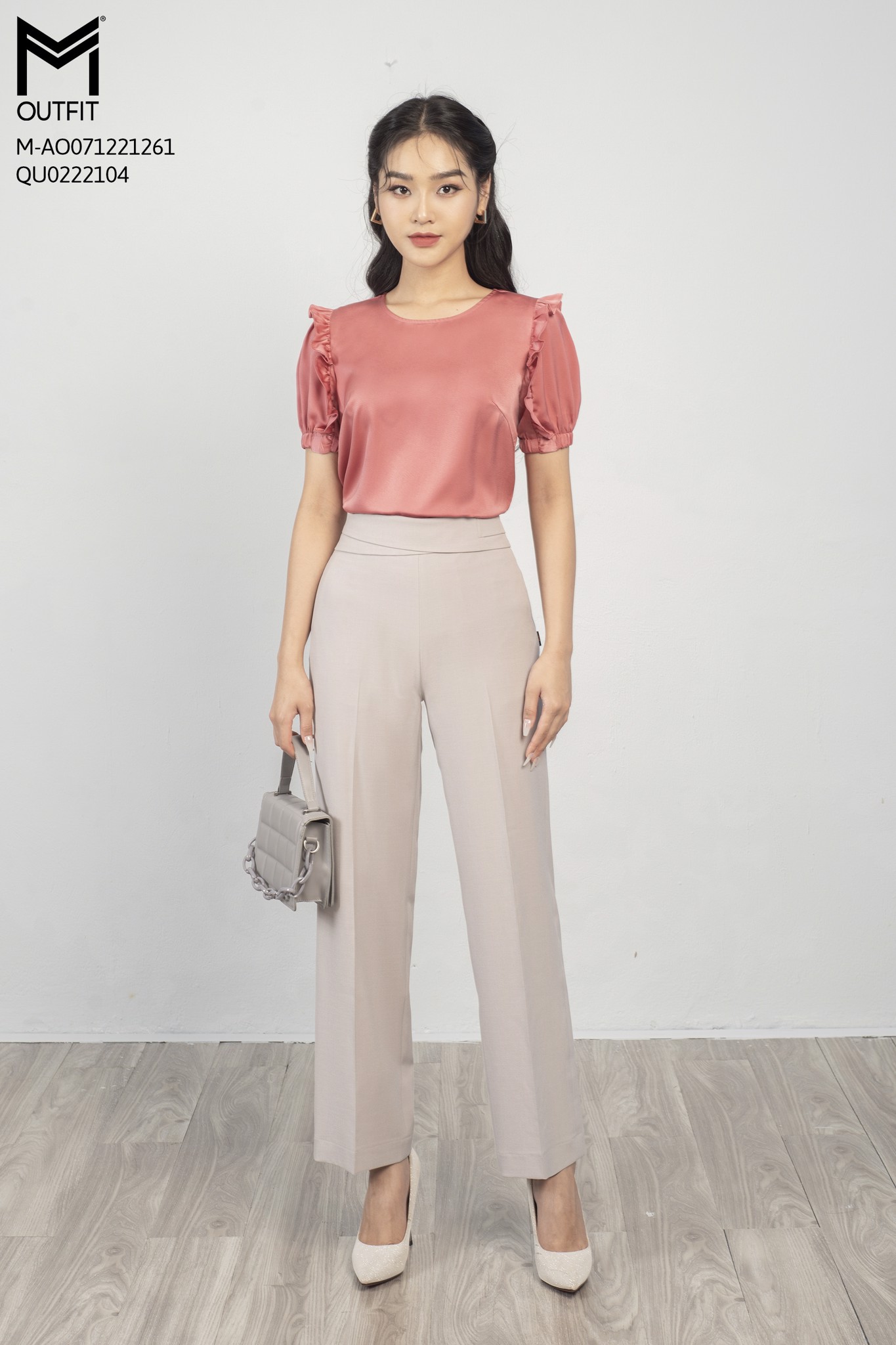 Áo sơ mi cổ tròn, tay bèo bo chun thời trang MMoutfit