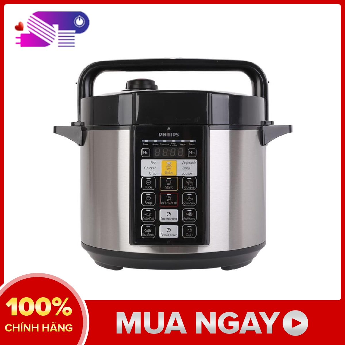 Chính hãng | nồi áp suất điện 5.0l philips - hd2136