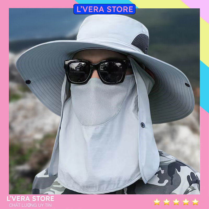 Sun protection wide brim sun hat with face mask breathable Men mask - 6