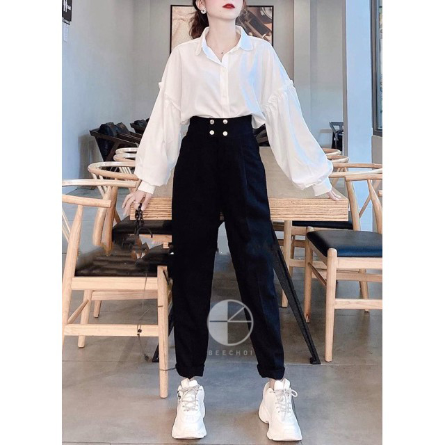 Quần baggy cạp cao 4 khuy chất tuyết mưa
