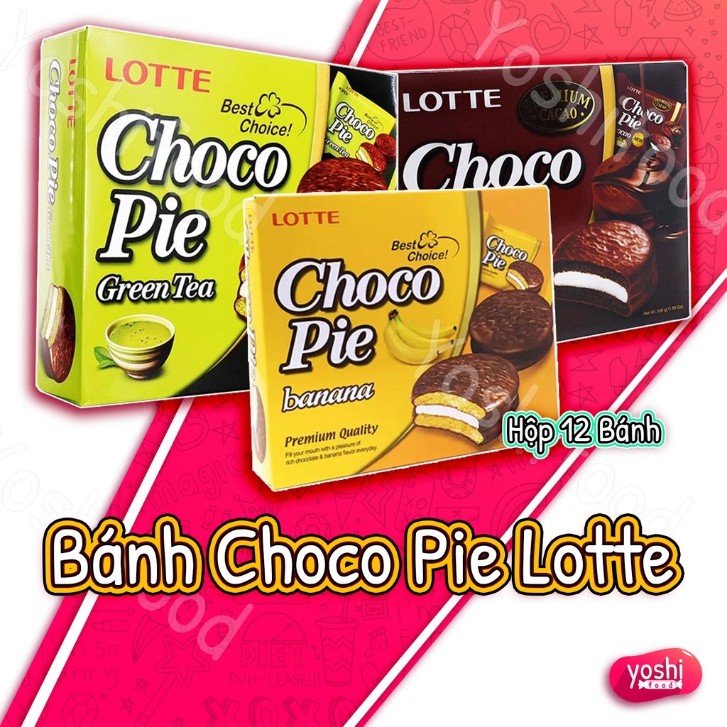 (3 vị) Bánh Lotte Chocopie Hộp 336gr (12 Bánh) HOT SALE