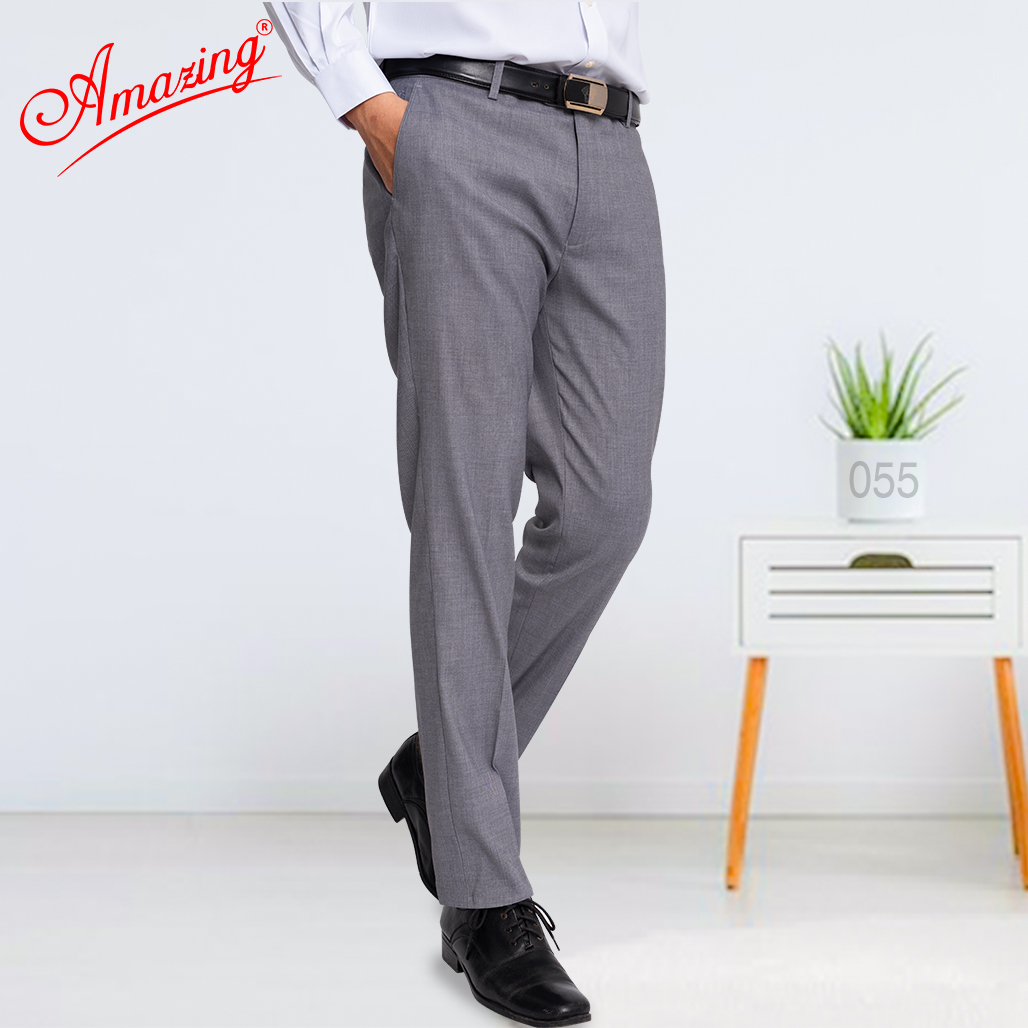 Quần tây nam trung niên Amazing, màu xám trơn, form truyền thống, không ly, ống đứng, dáng suông, big size tới 110kg