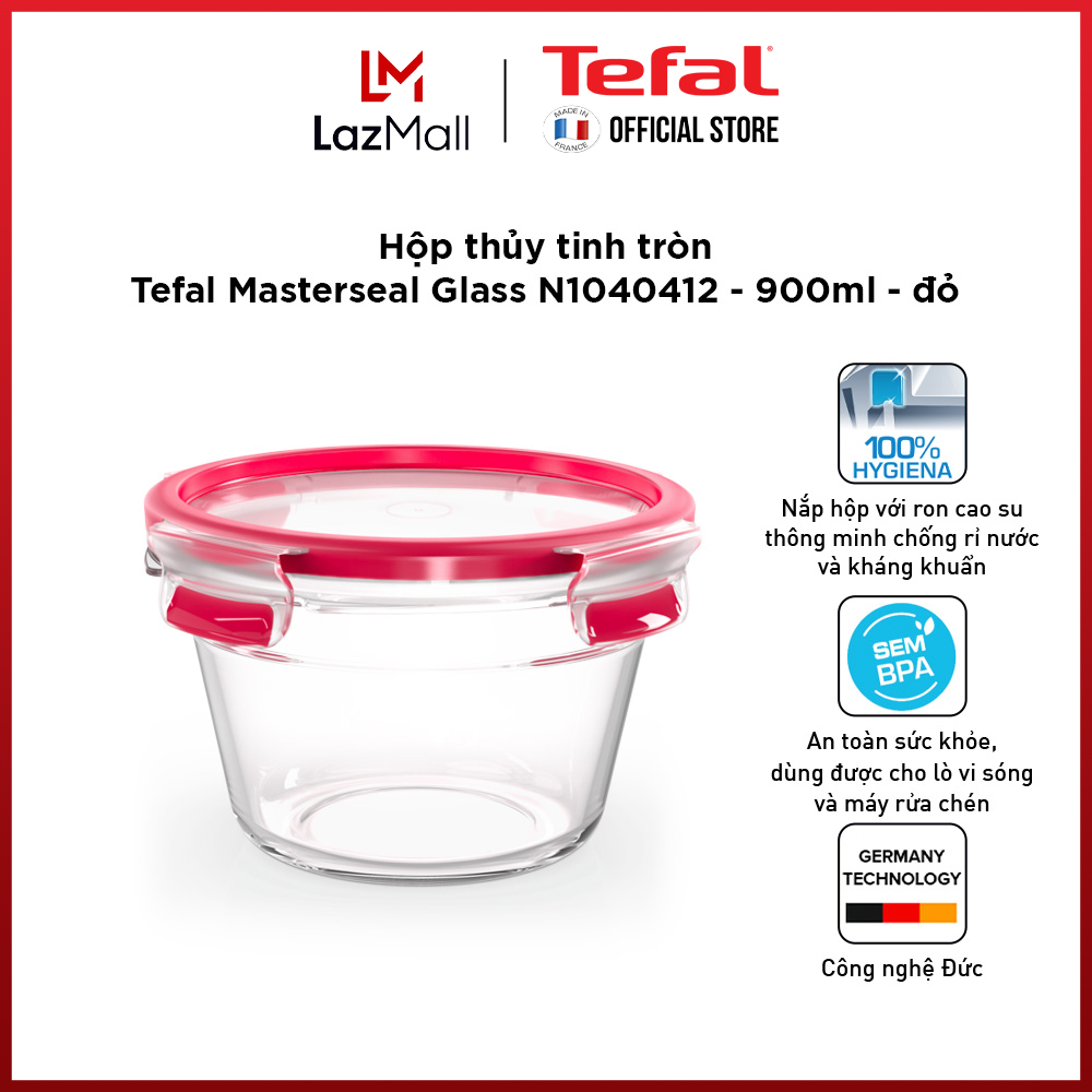Hộp bảo quản thực phẩm thủy tinh Tefal Masterseal Glass 900ml - Gian hàng chính hãng bảo hành 2 năm - N1040412