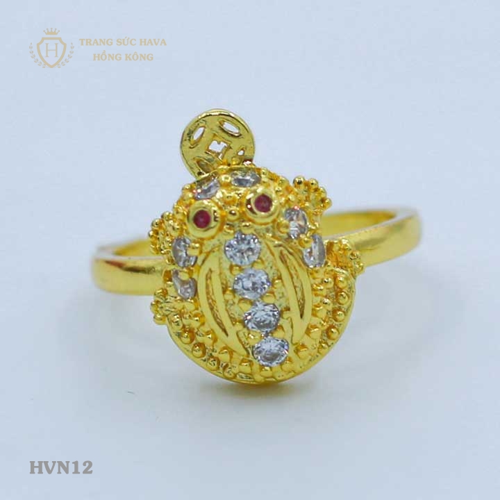 Nhẫn Nữ Mặt Cóc Ngậm Tiền Tài Lộc May Mắn, Titan Xi Mạ Vàng Non 18k, 24k Cao Cấp (Không Bị Xỉn Đen) - Trang Sức Hava Hong Kong Phong Cách Thời Trang