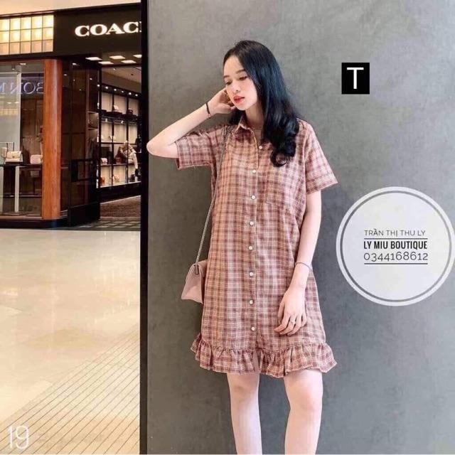 Đầm váy bèo dáng suông kẻ caro xinh xắn