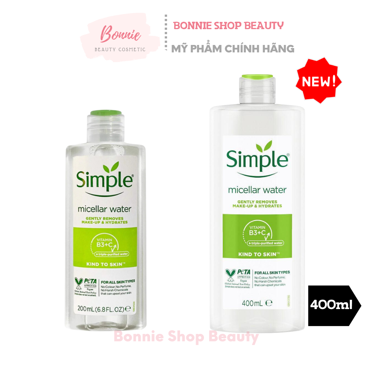[HCM][Mẫu Mới] Nước Tẩy Trang Simple Micellar Cleansing Water 200ml/400ml
