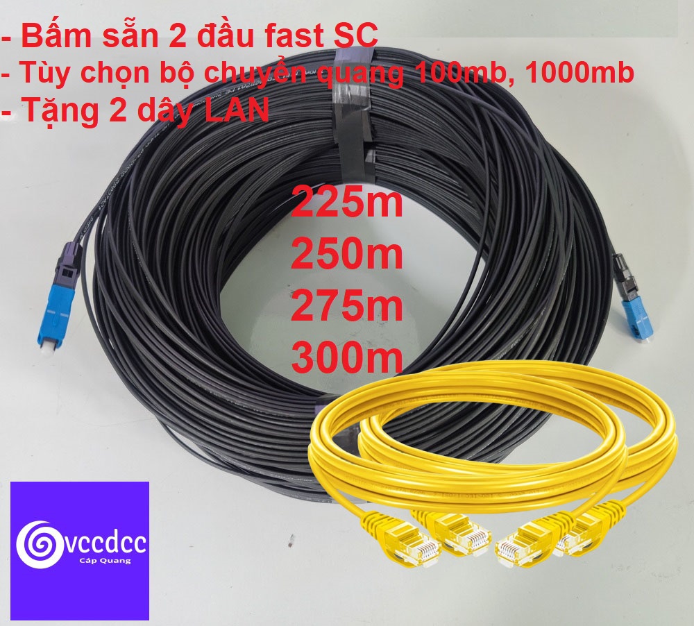 225m đến 300m cáp quang 1fo bấm sẵn 2 đầu fast connector sc- tặng 2 dây lan