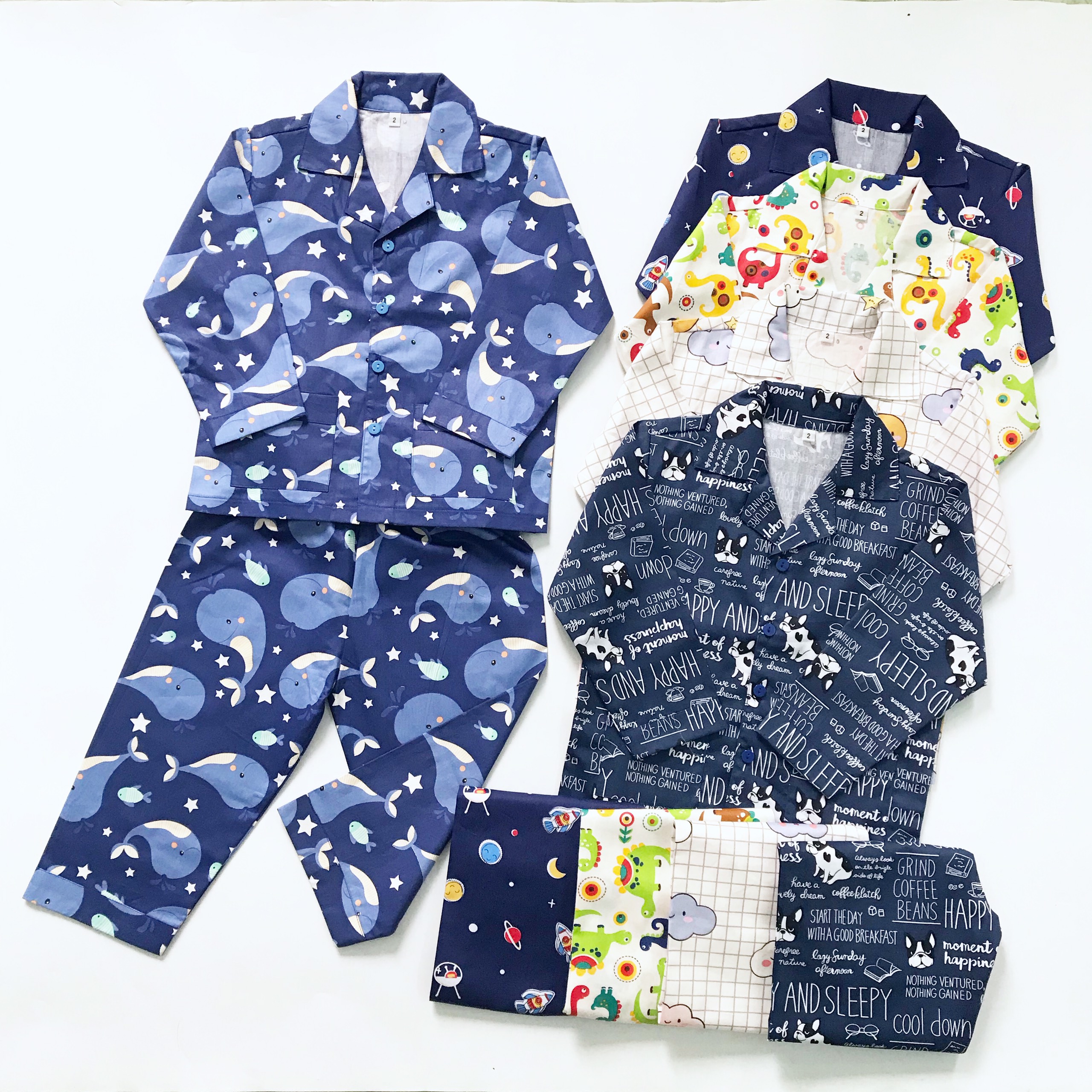 Bộ Pijama cho bé trai bé gái mặc ngủ mặc ở nhà chất liệu vải Thô nhiều họa tiết đáng yêu size cho bé 1-9 tuổi 10-40kg