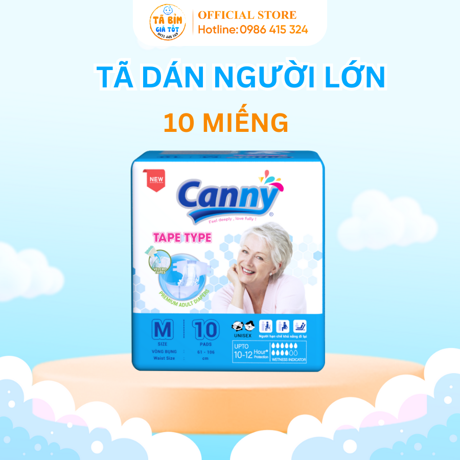 Tã dán người già canny siêu thấm, bỉm dán người già chất lượng size m10 tã bỉm giá tốt
