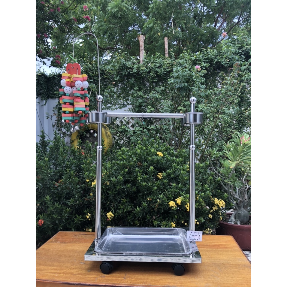 Cầu đứng inox có tăng giảm độ cao dành cho tất cả các dòng chim vẹt như xích, ring neck, hahn macaw, sun, lory, amazon, macaw