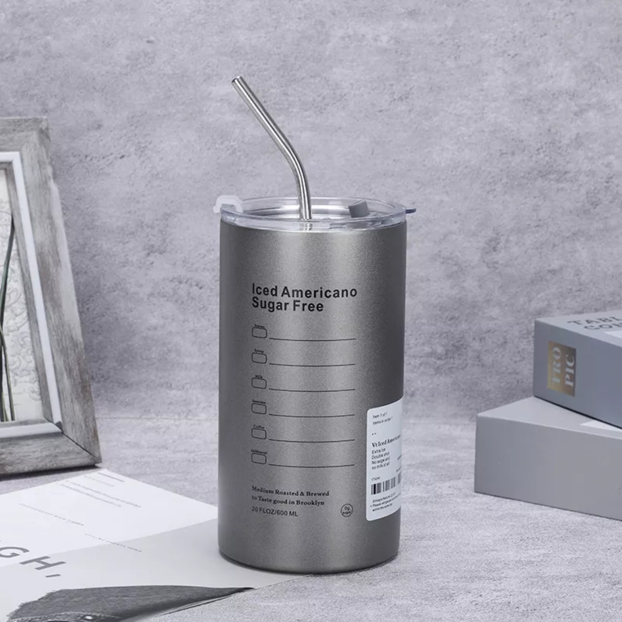 Ly giữ nhiệt nóng lạnh 600ml bằng thép không gỉ có ống hút kèm theo - Bình giữ nhiệt