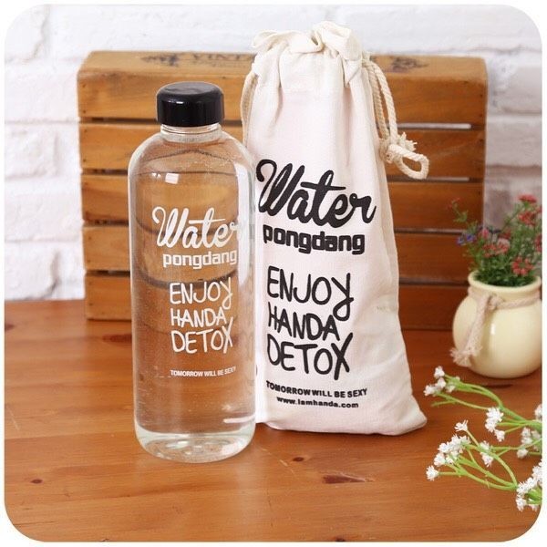 BÌNH NƯỚC DETOX Water PongDang 1L + TÚI ĐỰNG - Bình nước detox 1000ml, bình nước thể thao, bình nước nhựa trong suốt 1 lít có túi dây rút đẹp kèm theo