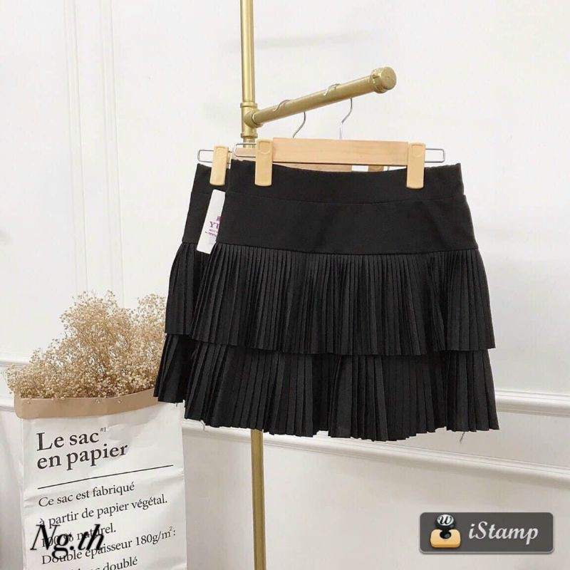 Chân váy 2 tầng xếp ly nhỏ- có quần trong- dáng ngắn