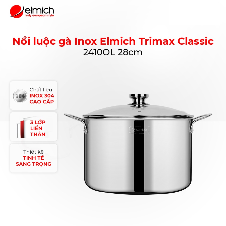 Nồi luộc gà 3 đáy liền cao cấp 28cm Elmich Trimax Classic 2410OL