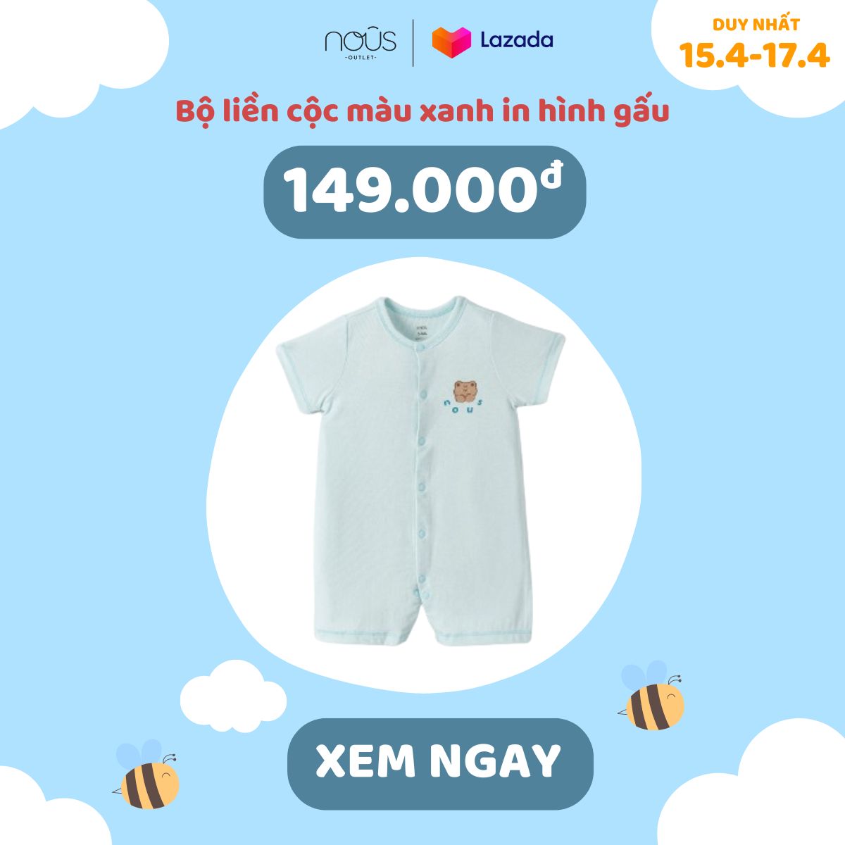 Bộ quần áo Nous liền thân cộc họa tiết nhiều màu cho bé từ 3-6 tháng đến 12-18 tháng