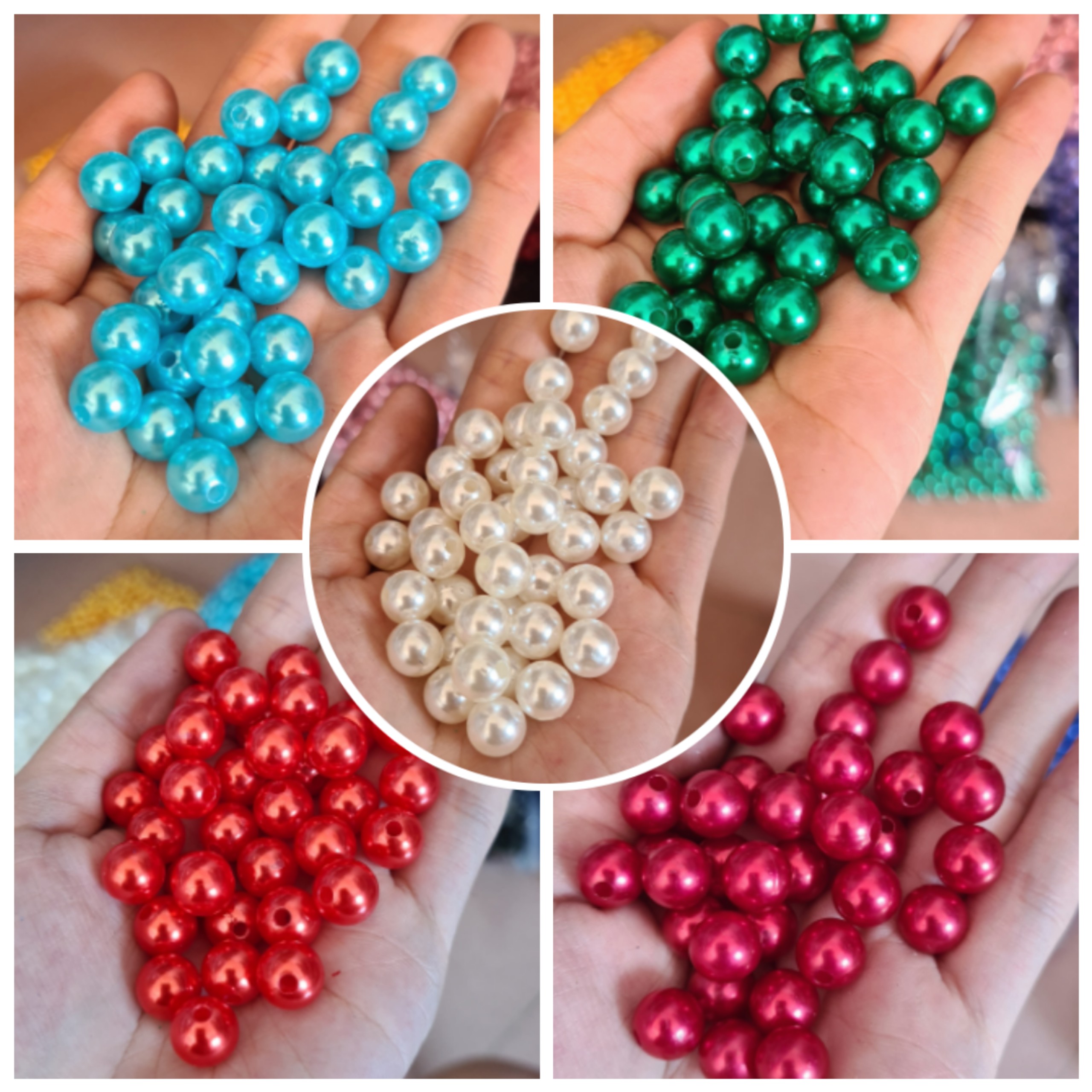 250 Hạt cườm nhựa(hạt bẹt)giả ngọc trai 10mm nhiều màu gói 100gr nhựa Acrylic