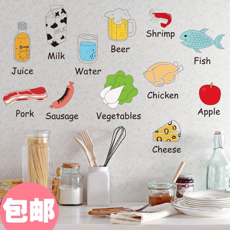Decal dán tường tên đồ ăn bằng tiếng anh