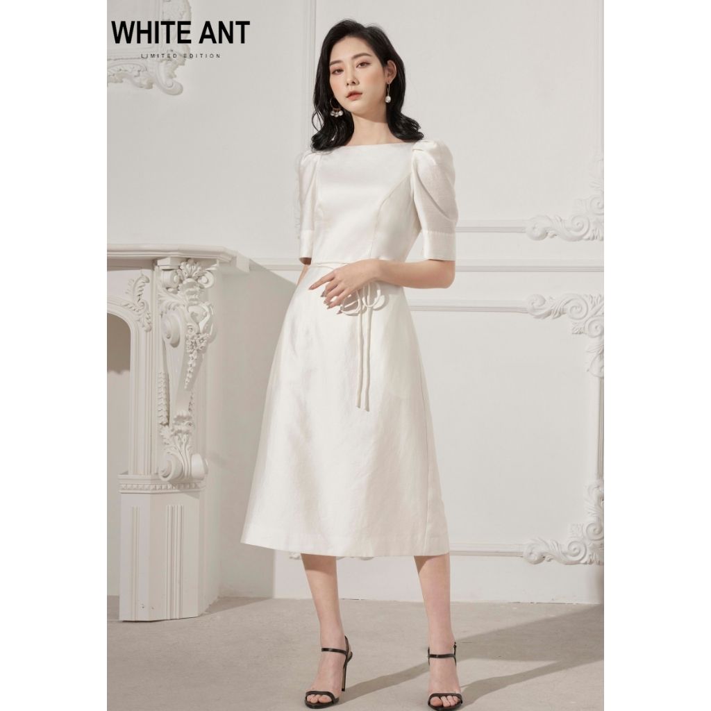 Đầm Công Sở Dáng Chữ A Nữ WHITE ANT Cổ Thuyền Tay Lỡ Phồng Nhẹ Kèm Đai Xinh, Chất Vải Modal Cao Cấp 8045181205