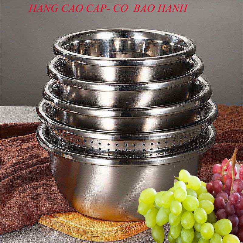 Chậu rổ inox, chất liệu Inox 304 chống rỉ Bộ 5 tô rổ chậu rổ inox 18-26cm