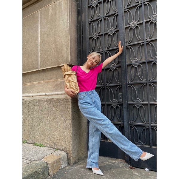 Quần jeans baggy mieu cạp cao cotton - jj06