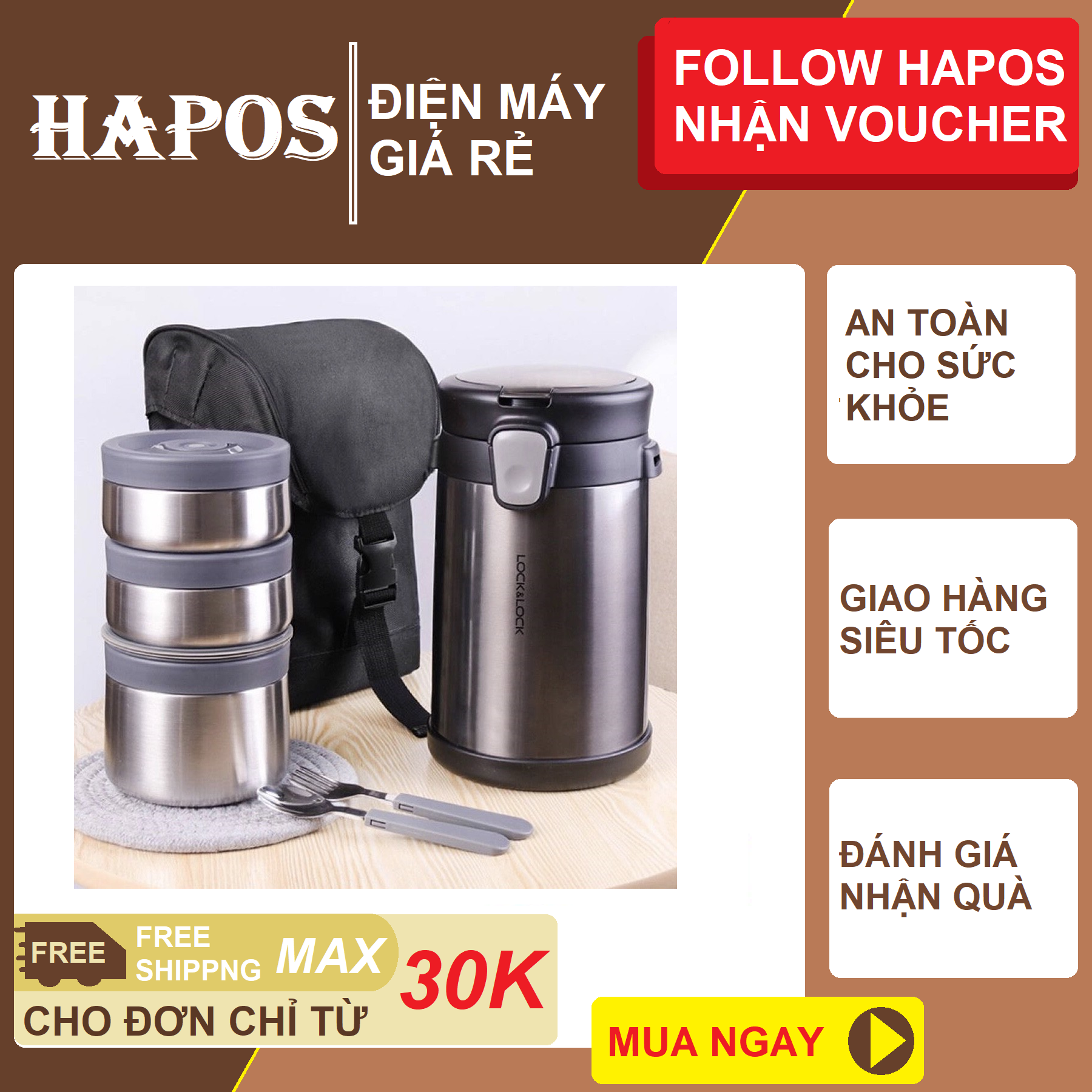 Bộ hộp cơm giữ nhiệt easy take lunch box lock&lock lhc8034 - màu xám