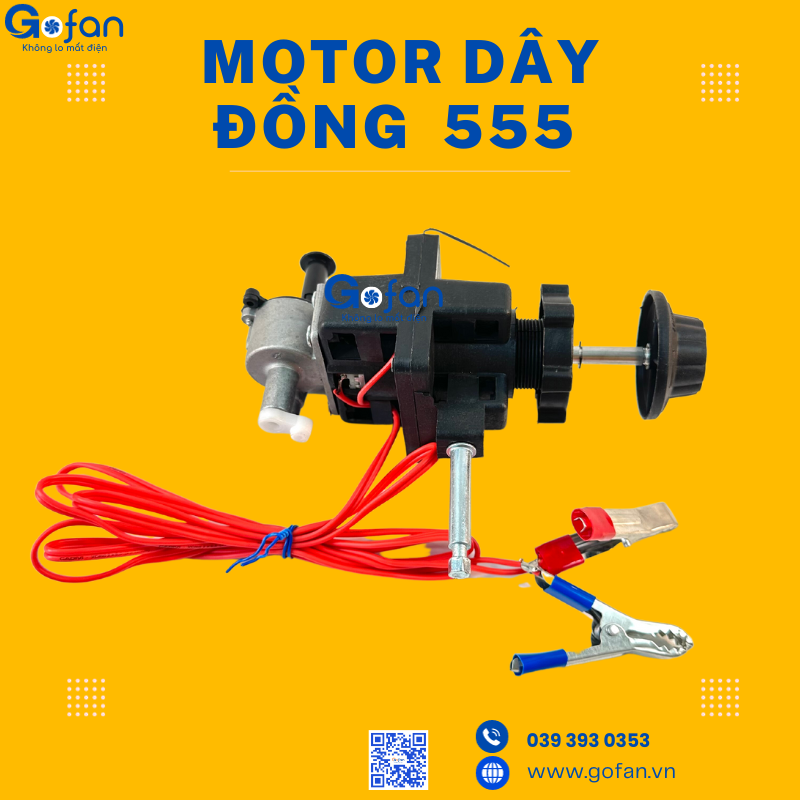 Motor quạt 12V 555 đầu quạt 12V dùng cho pin năng lượng mặt trời -gofan-motor 555 lõi đồng- mô tơ 12v DC-kẹp bình ắc quy