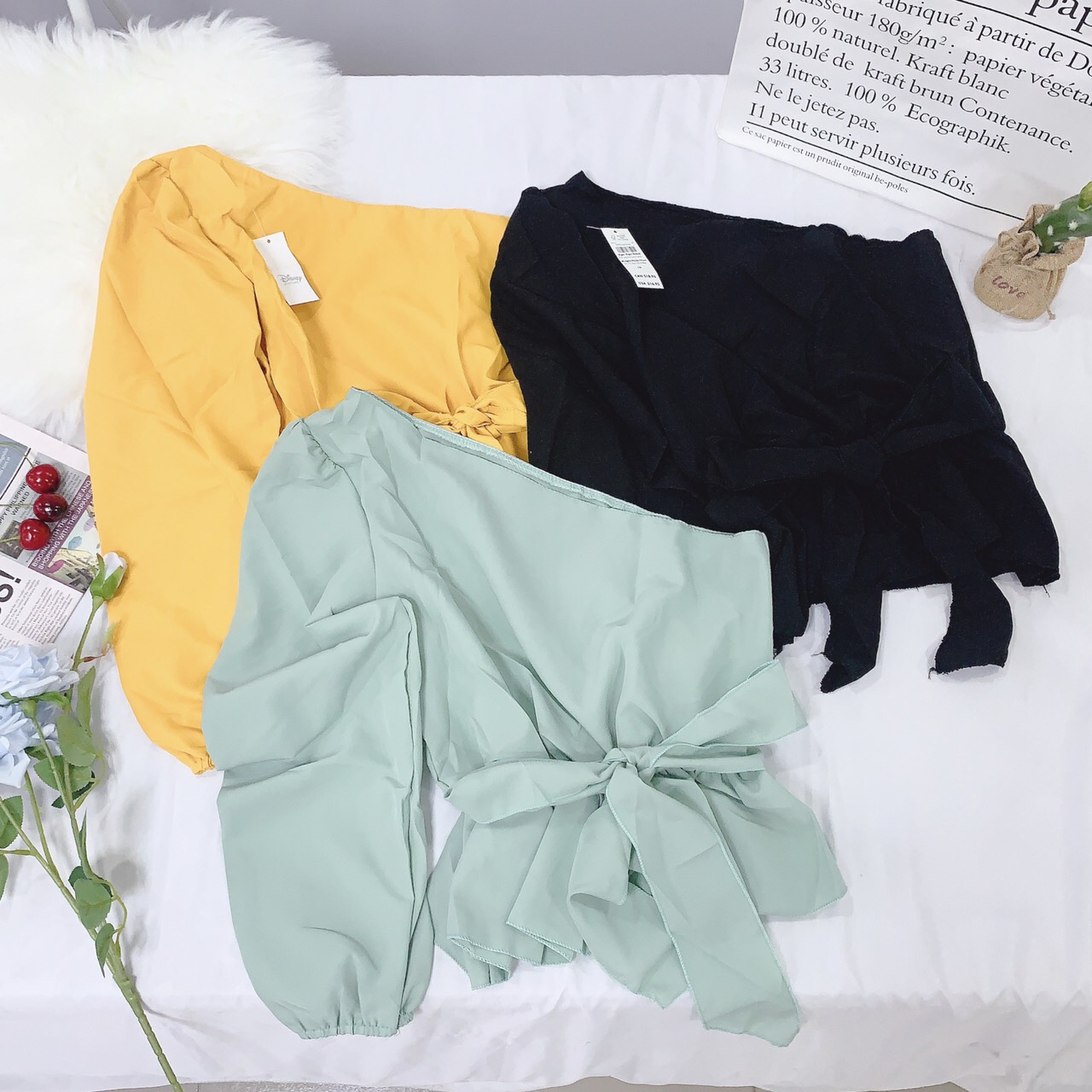 ÁO KIỂU NỮ CHÉO VAI 1 TAY BUỘC NƠ DỄ THƯƠNG -NAUY