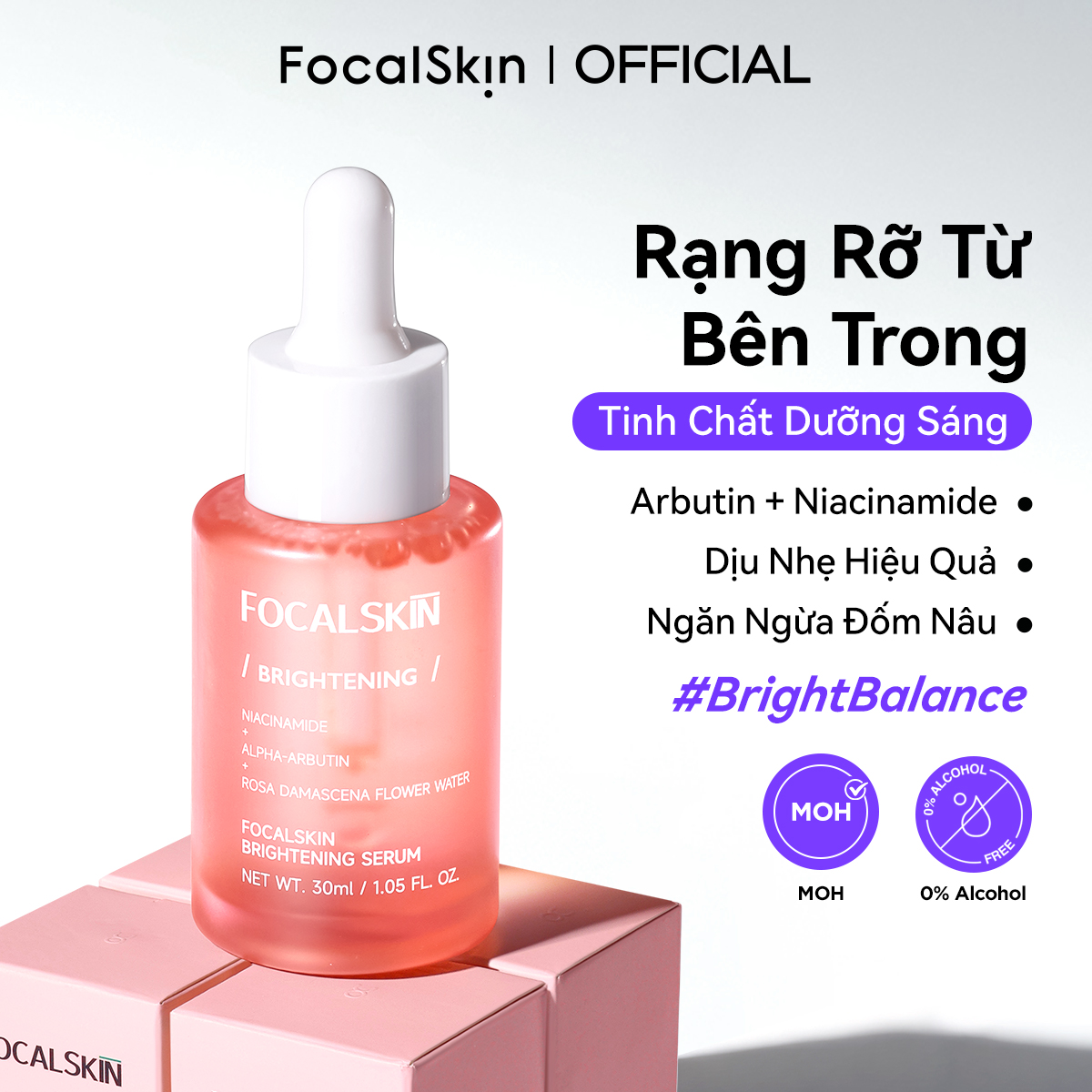 FOCALSKIN Serum Dưỡng Trắng Da Mờ Thâm Mụn Gấp Đôi Vitamin C + Niacinamide B3 + Alpha Arbutin Dưỡng Ẩm Mờ Nám 30ml