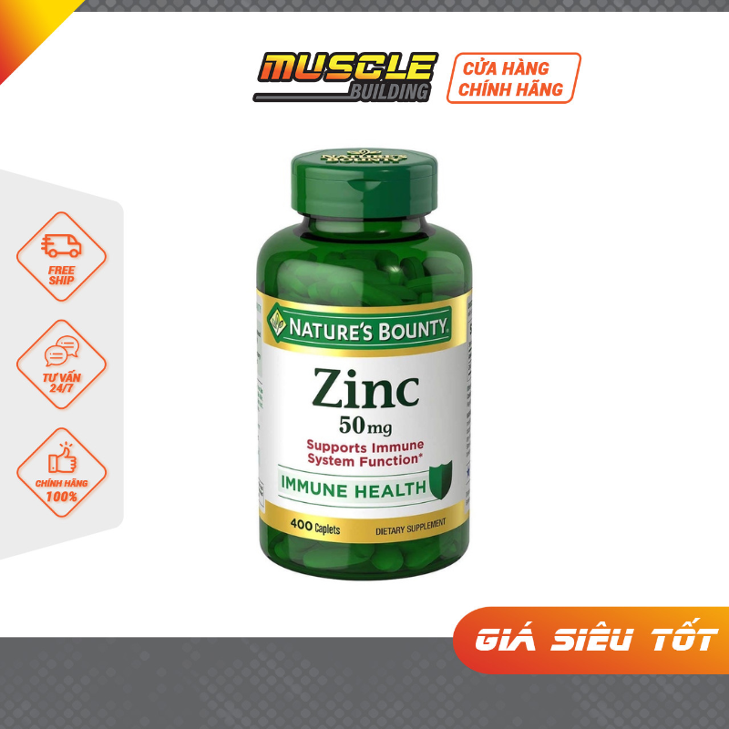 Viên Uống Bổ Sung Kẽm Zinc Nature's Bounty Zinc 50mg 400 Viên Tăng Cường Miễn Dịch (Hàng Nội Địa Mỹ)