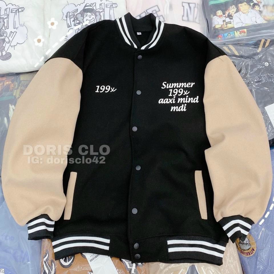 Áo Khoác Nỉ Cadigan Kiểu Dáng Bomber Phối Viền Sọc in Chữ Summer Kèm Số 199x, Mẫu Mới Hot Trend .TP