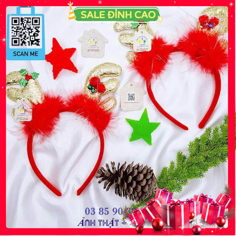 Cài tóc Noel nam nữ, băng đô Giáng Sinh trẻ em, phụ kiện tóc Merry Christmas sừng tuần lộc siêu xinh xắn - thương hiệu Vợ Chồng Tôi