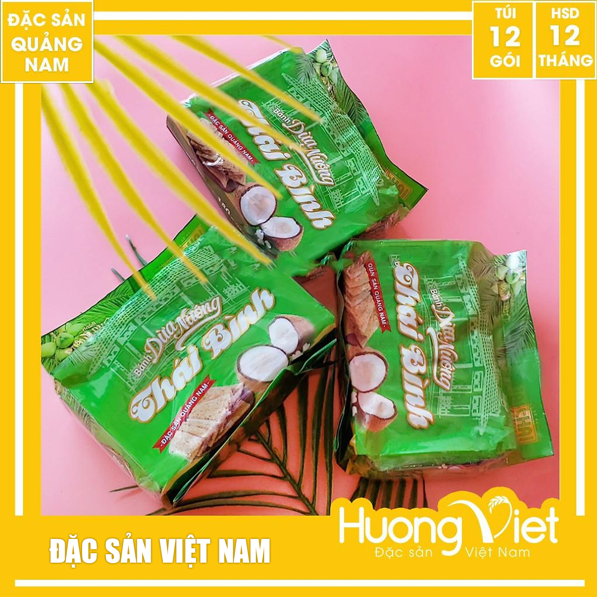  Combo 3 gói bánh dừa nướng 150gr hiệu Thái Bình đặc sản Quảng Nam đồ ăn vặt Việt Nam 