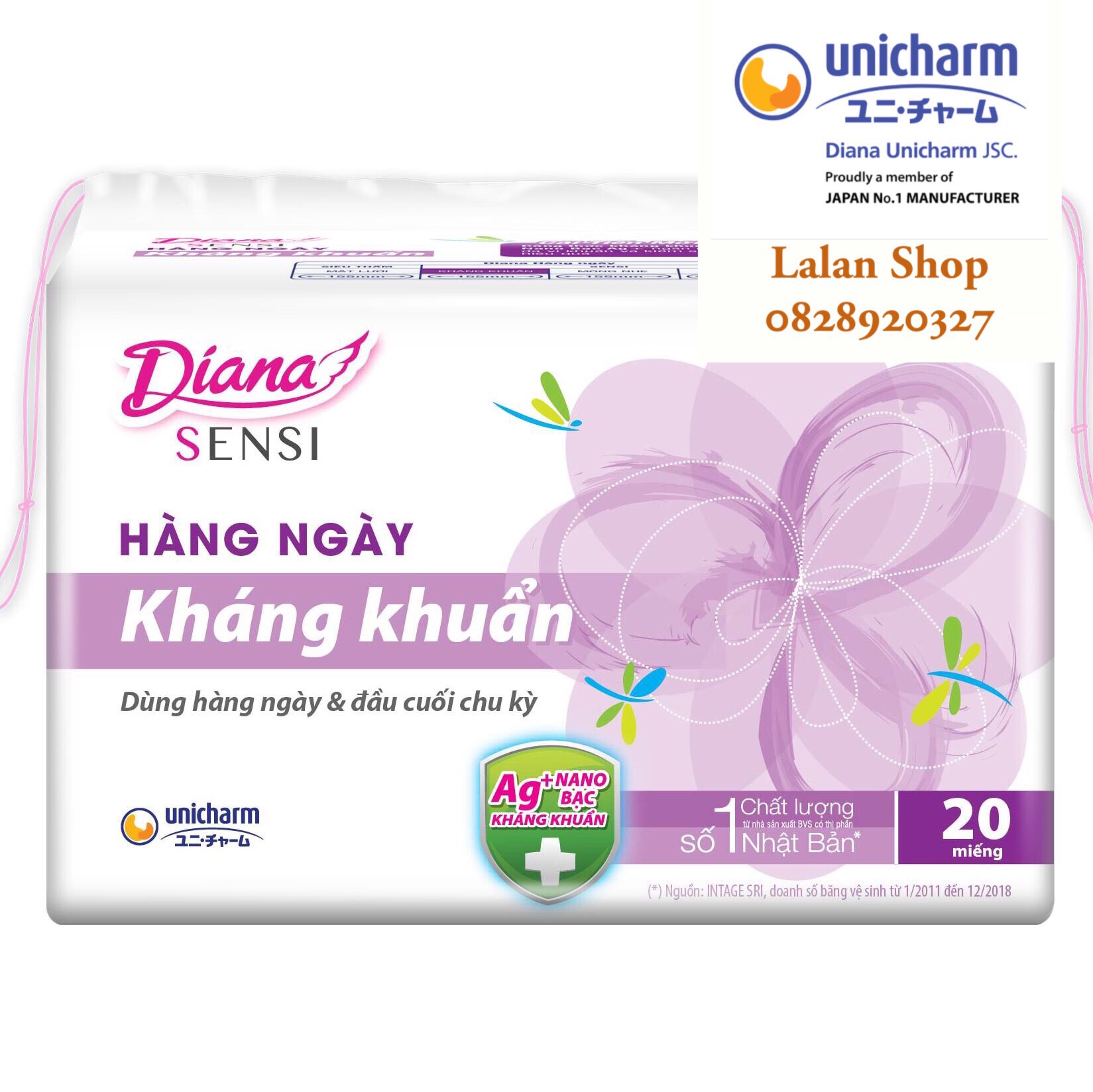 Băng vệ sinh Diana sensi hàng ngày kháng khuẩn (Gói 20 miếng)